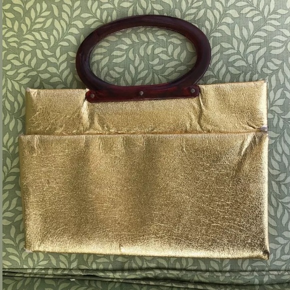 GORGEOUS LADYS PRIDE GOLD LAME METALLIC HANDBAG - Picture 5 of 8